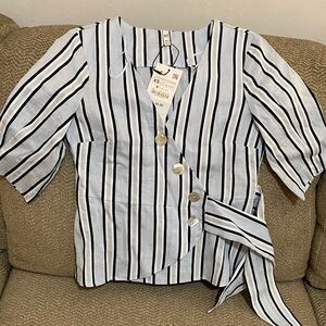 Zara Black and White Striped Blouse